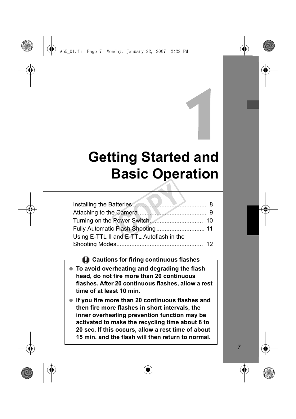 Cop y, Getting started and basic operation | Canon Speedlite 580EX II User Manual | Page 8 / 176