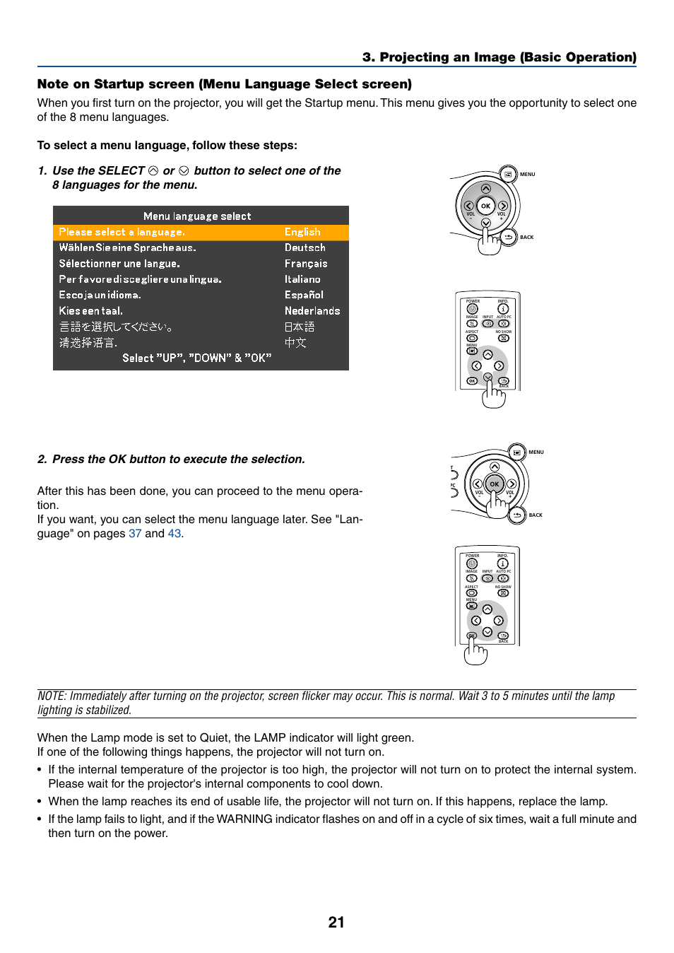 Press the ok button to execute the selection | Canon LV-7255 User Manual | Page 30 / 74