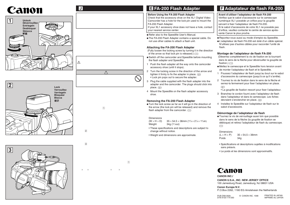 Canon FA-200 User Manual | 2 pages