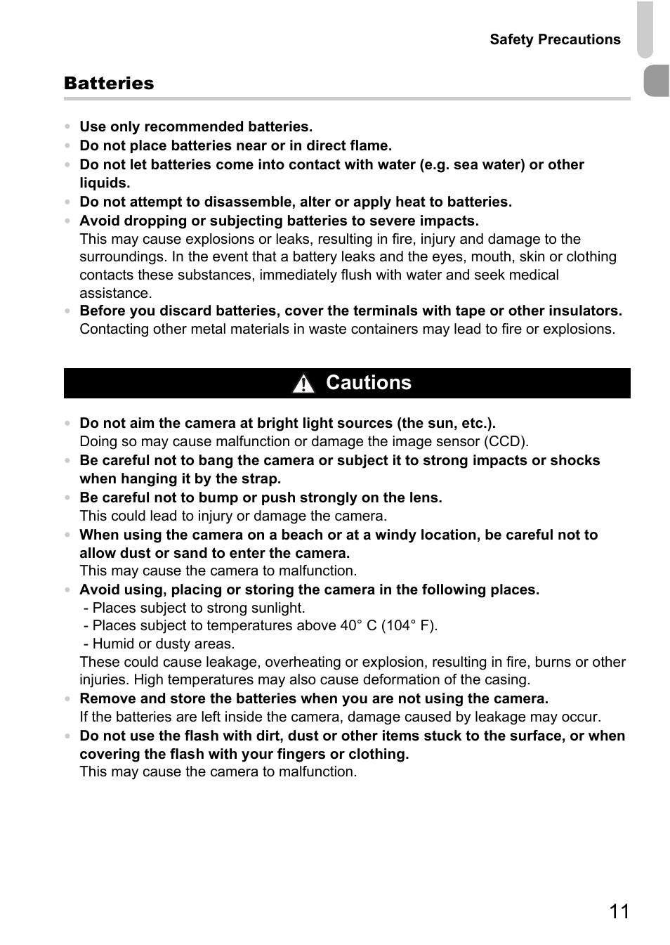 Cautions | Canon A2000 IS User Manual | Page 11 / 147
