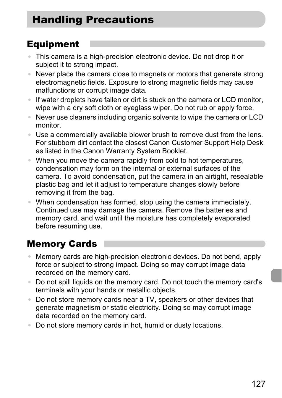 Handling precautions | Canon A2000 IS User Manual | Page 127 / 147