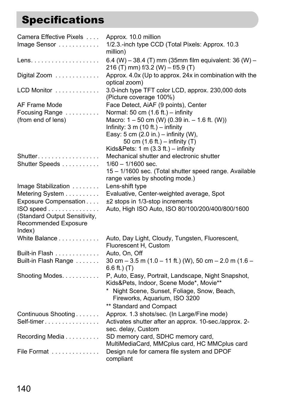 Specifications, P. 140) | Canon A2000 IS User Manual | Page 140 / 147