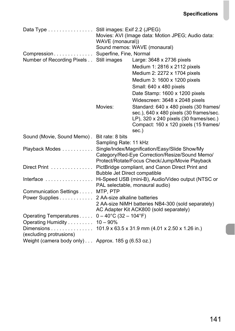 Canon A2000 IS User Manual | Page 141 / 147