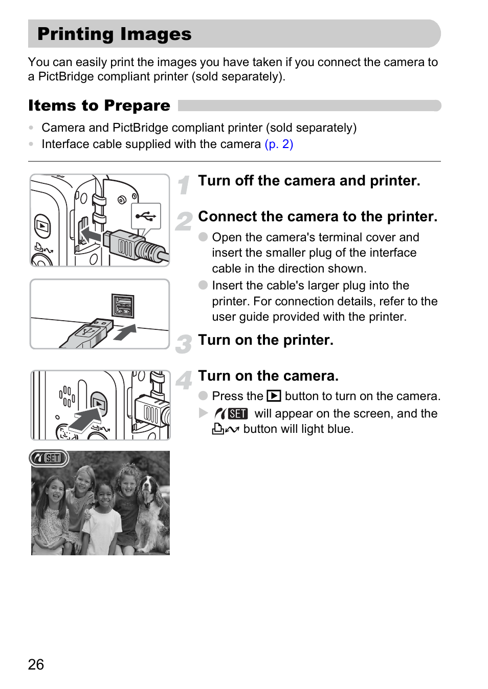 Printing images, Easily print my pictures, Items to prepare | Canon A2000 IS User Manual | Page 26 / 147