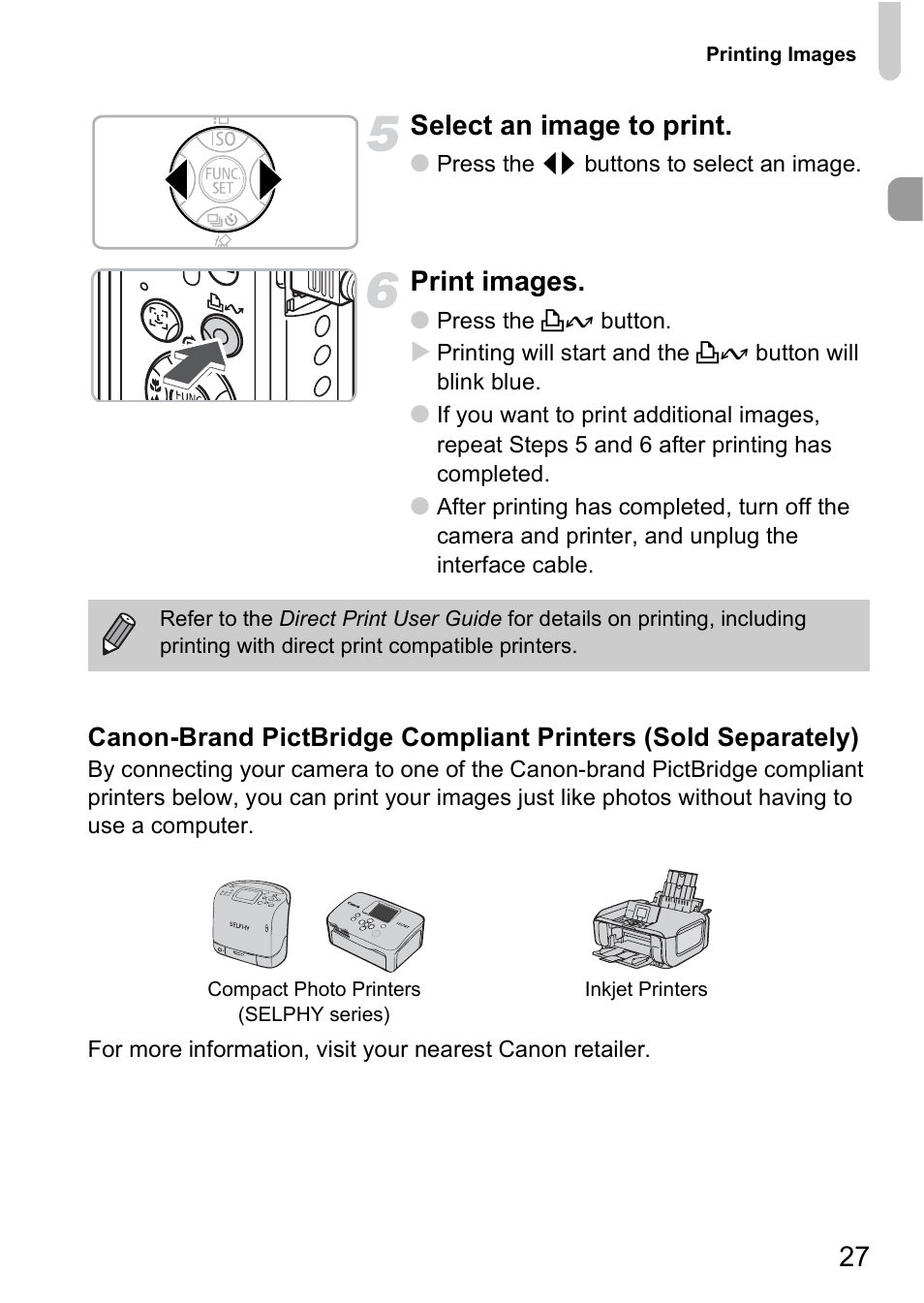 27 select an image to print, Print images | Canon A2000 IS User Manual | Page 27 / 147