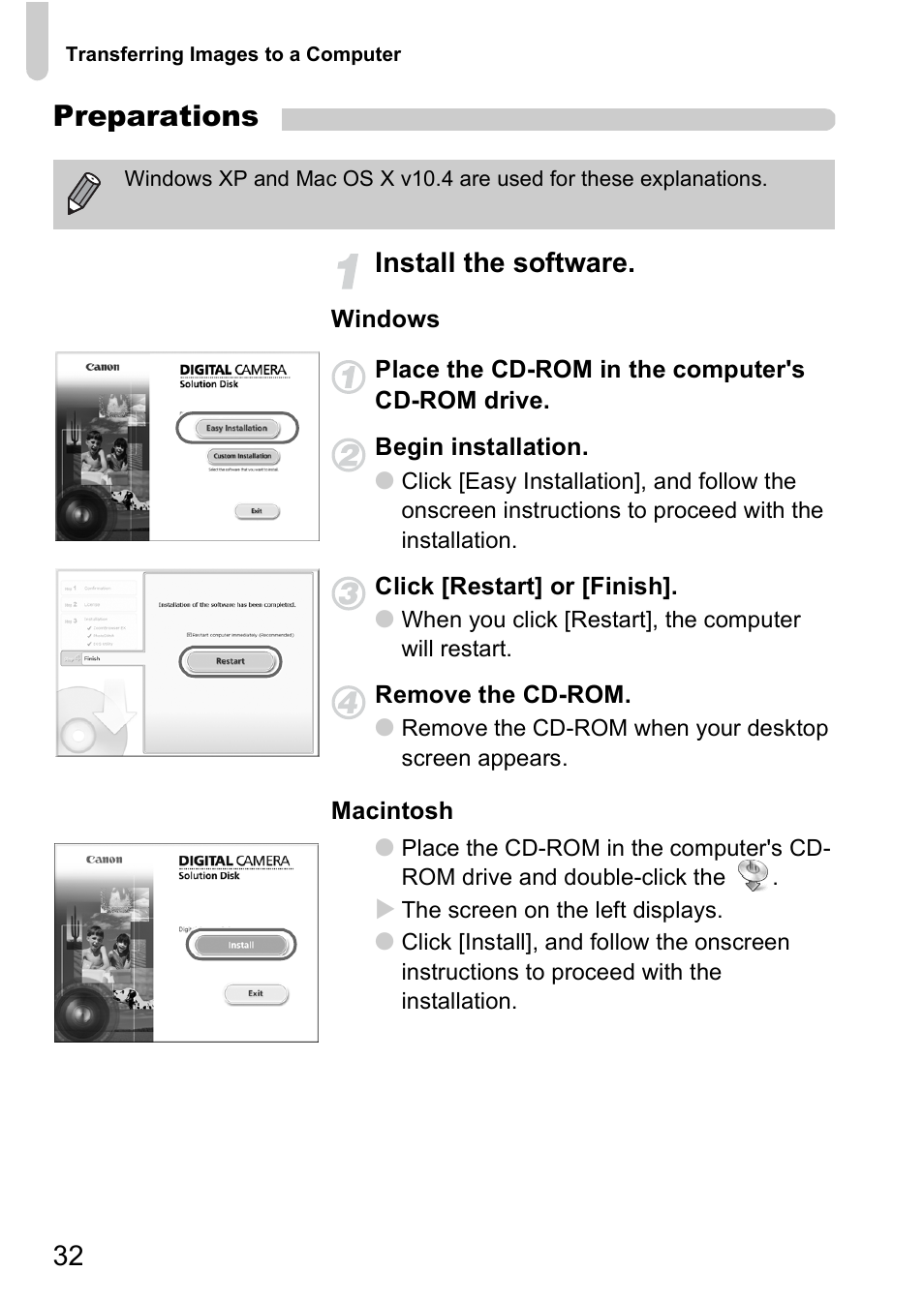 Preparations, Install the software | Canon A2000 IS User Manual | Page 32 / 147