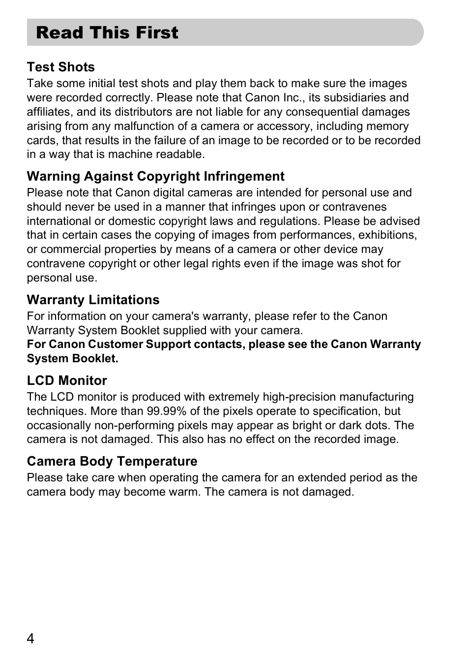 Read this first | Canon A2000 IS User Manual | Page 4 / 147
