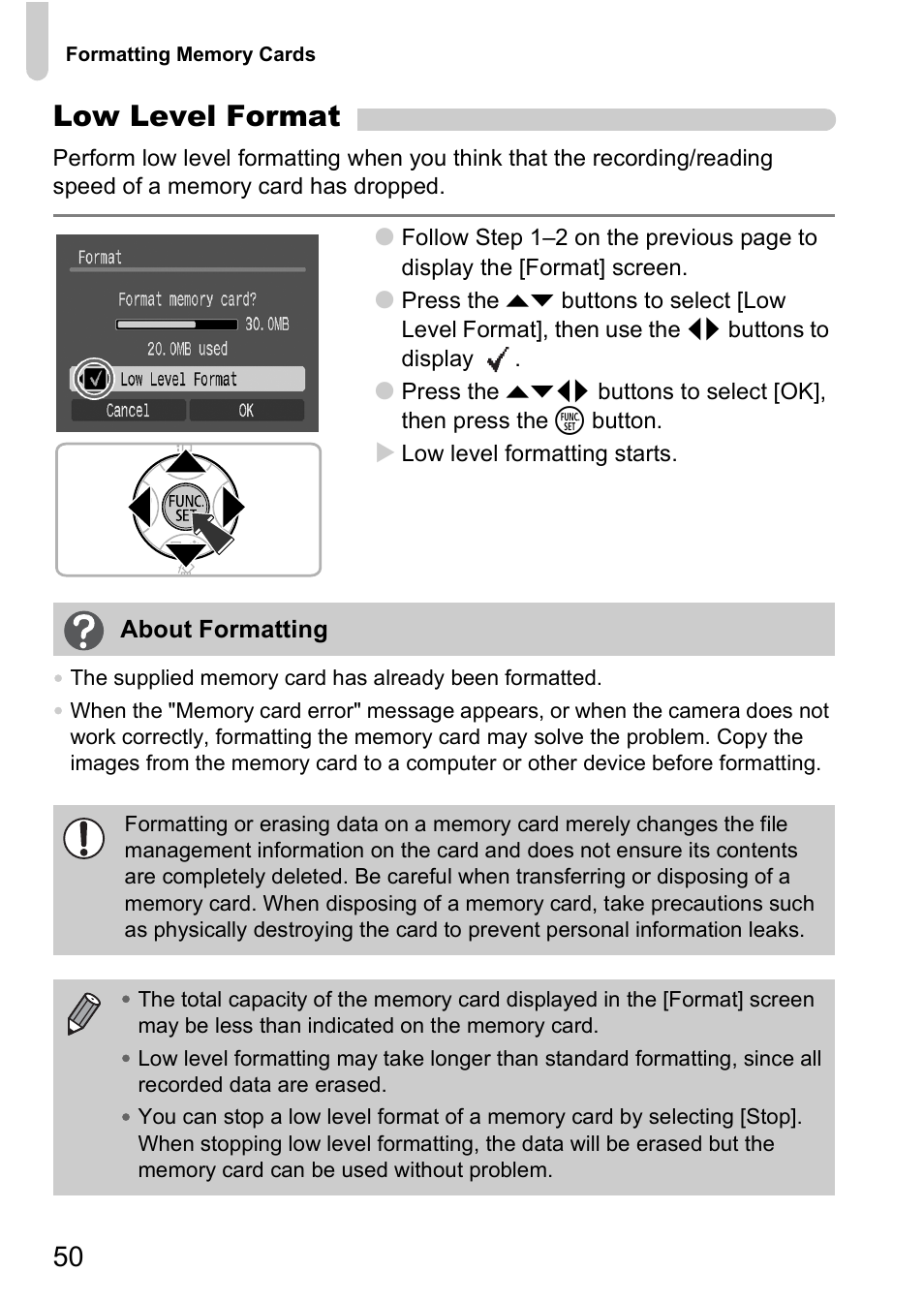 Low level format | Canon A2000 IS User Manual | Page 50 / 147