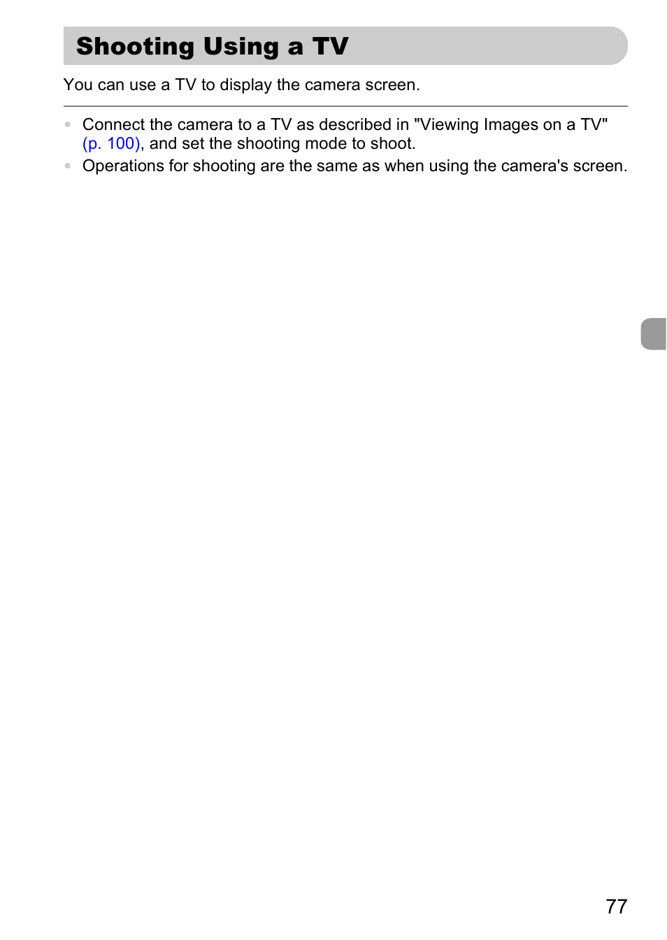 Shooting using a tv | Canon A2000 IS User Manual | Page 77 / 147