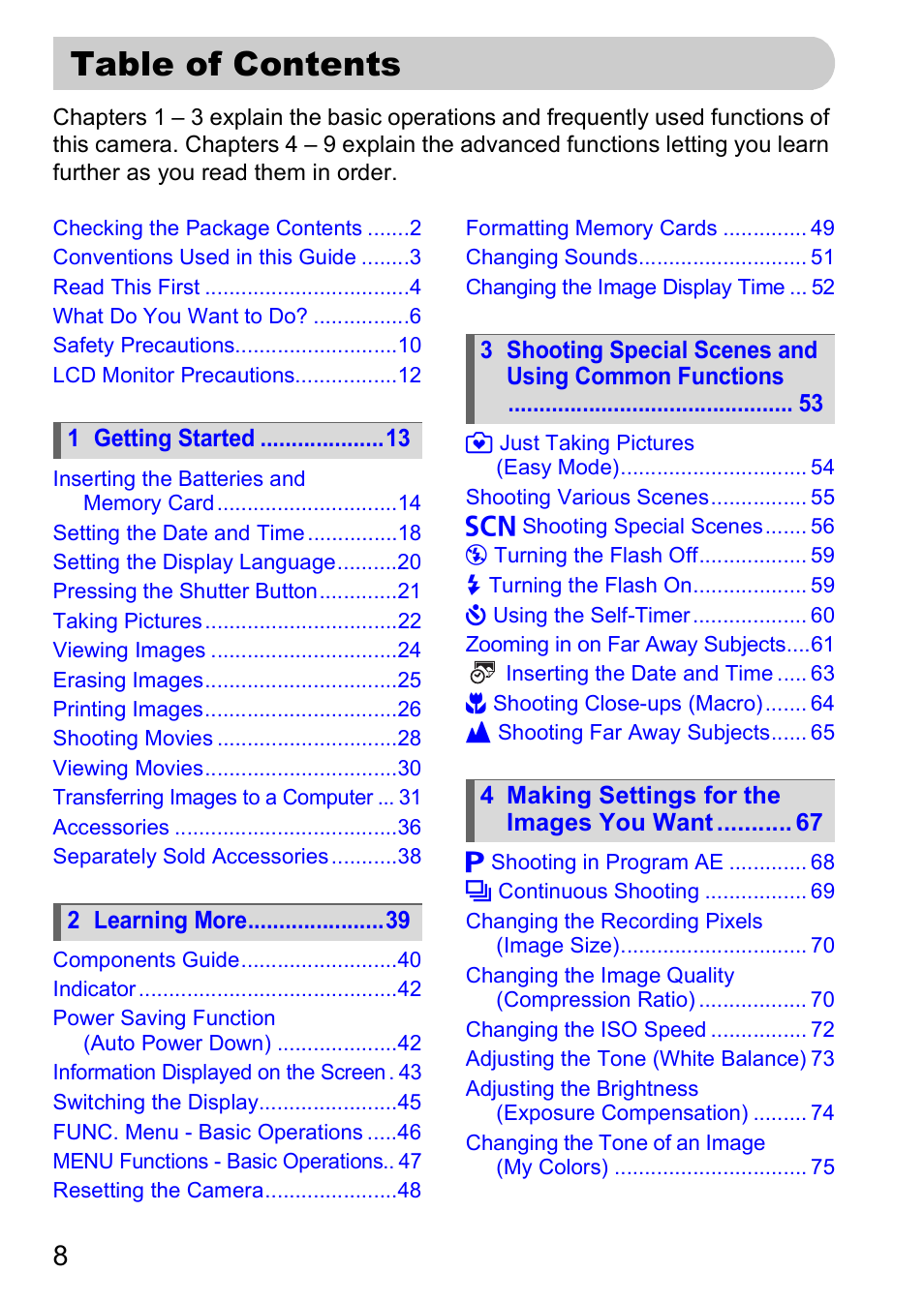 Canon A2000 IS User Manual | Page 8 / 147