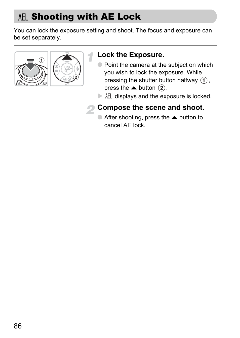 Shooting with ae lock, Pp. 86 | Canon A2000 IS User Manual | Page 86 / 147
