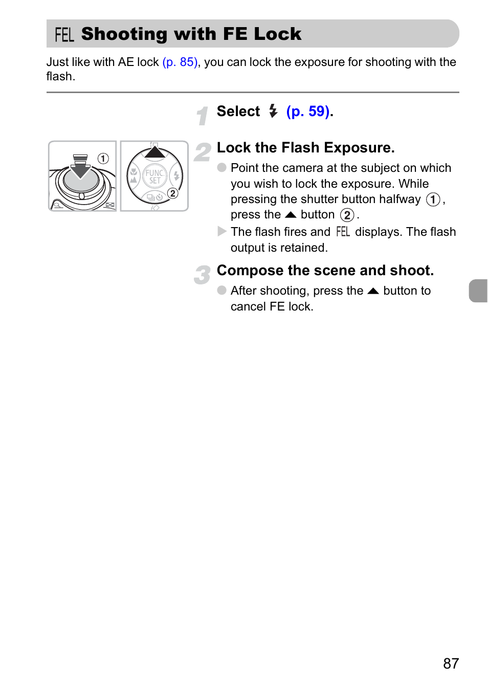 Shooting with fe lock | Canon A2000 IS User Manual | Page 87 / 147