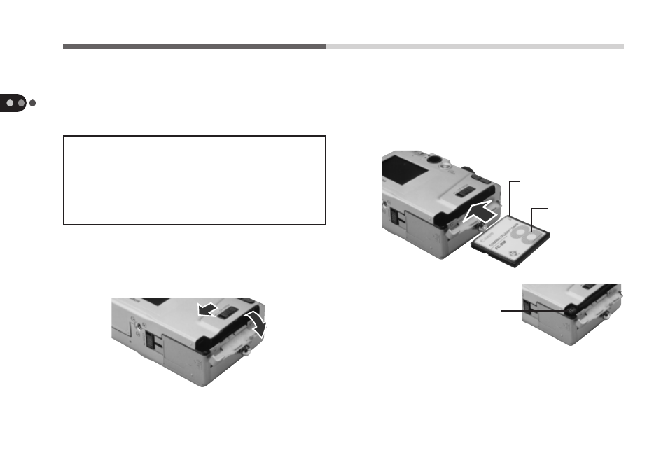 Inserting a cf card | Canon A50 User Manual | Page 24 / 110