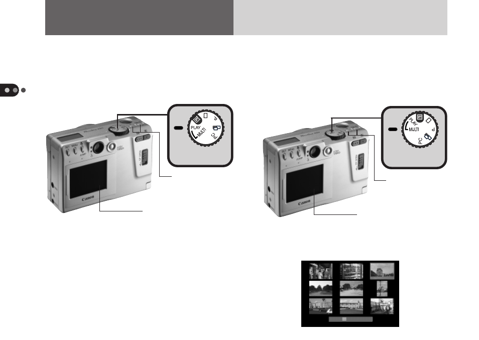 Replaying images, Replaying images in play mode, Replaying images in multi mode | Canon A50 User Manual | Page 34 / 110