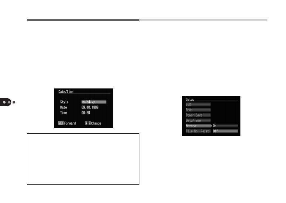 Date/time, Review | Canon A50 User Manual | Page 86 / 110