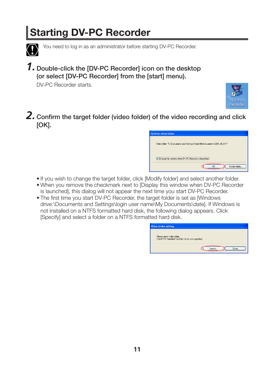 Starting dv-pc recorder | Canon DVPC RECORDER 1 User Manual | Page 11 / 31