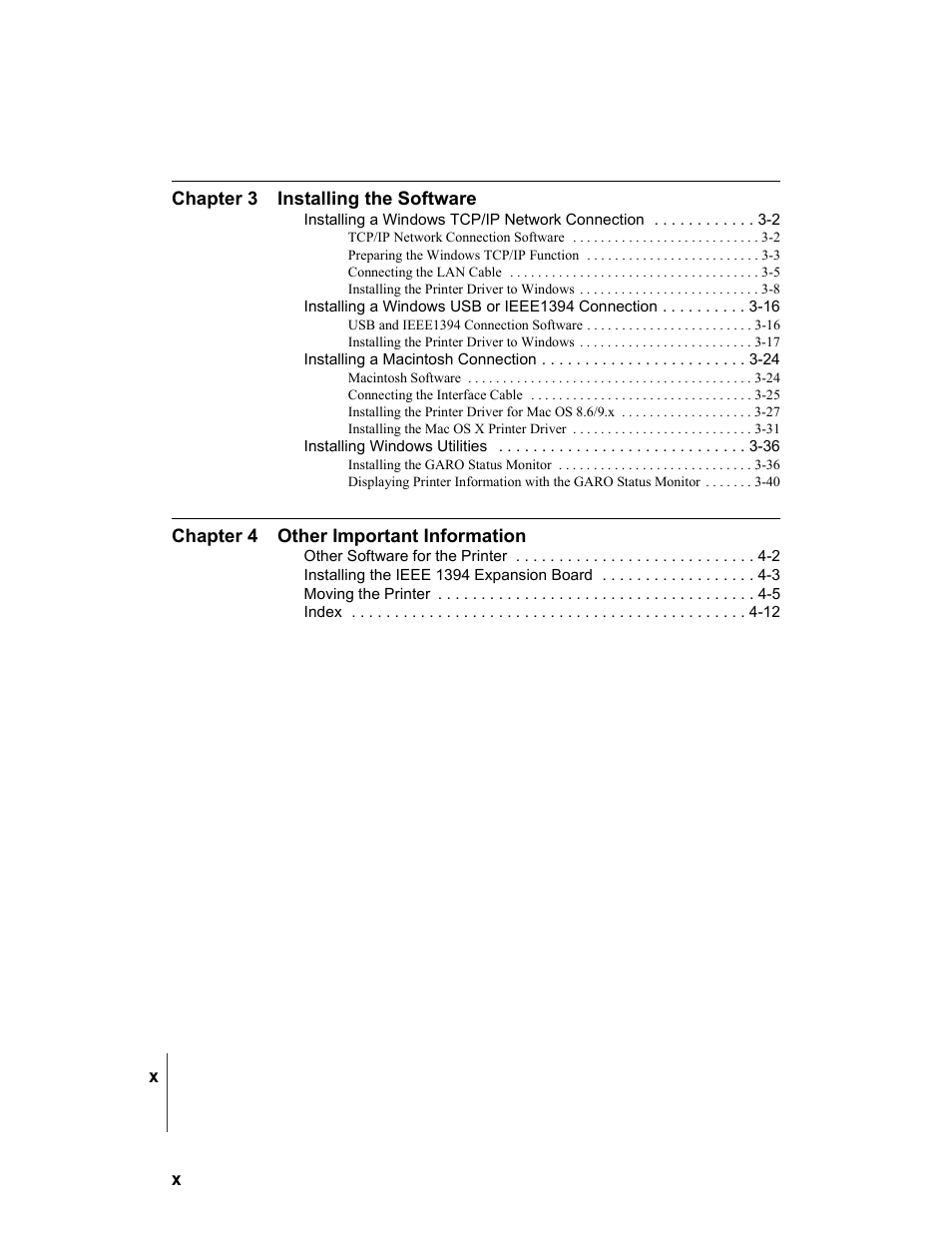 Chapter 3 installing the software, Chapter 4 other important information | Canon W7250 User Manual | Page 12 / 126