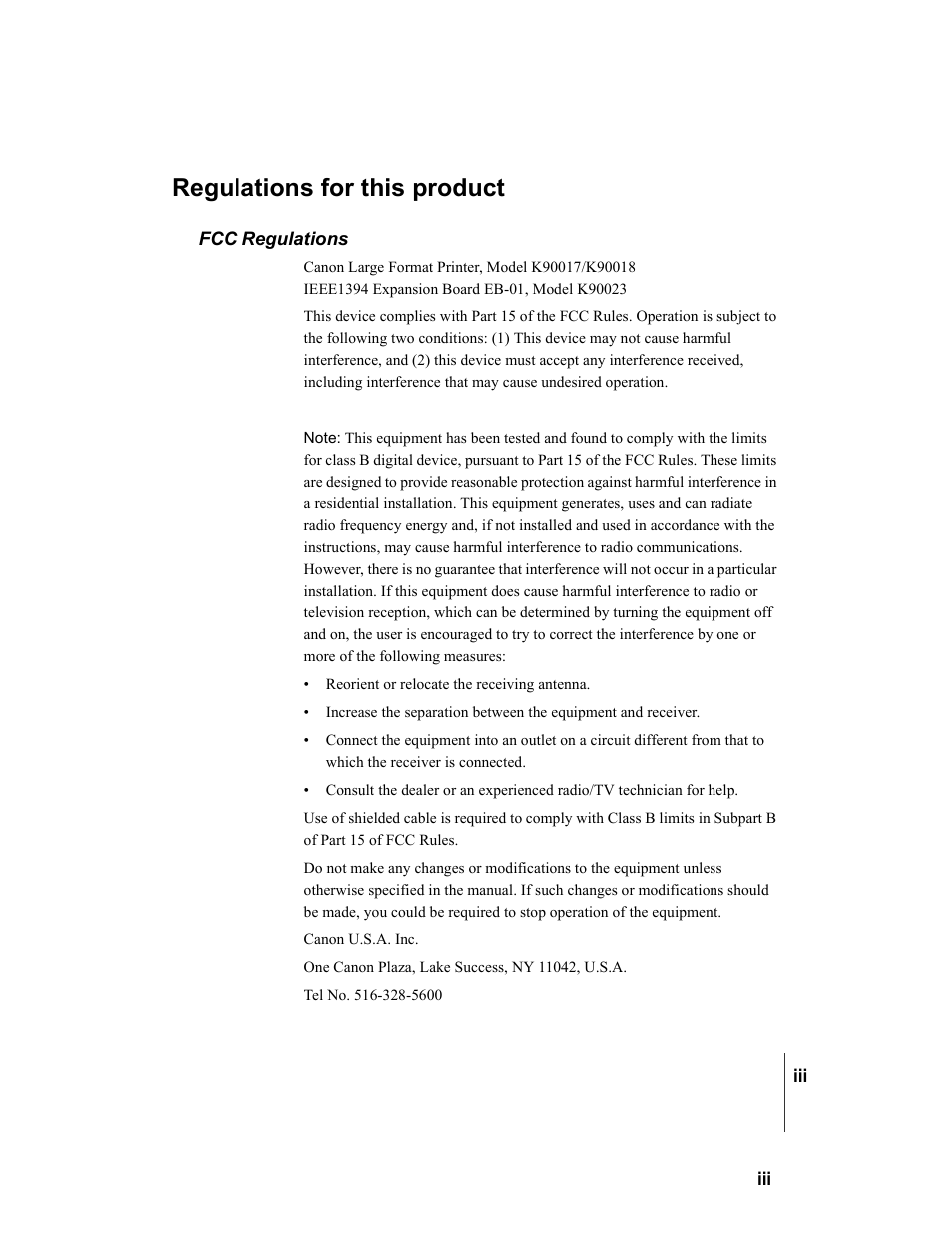 Regulations for this product, Fcc regulations | Canon W7250 User Manual | Page 5 / 126