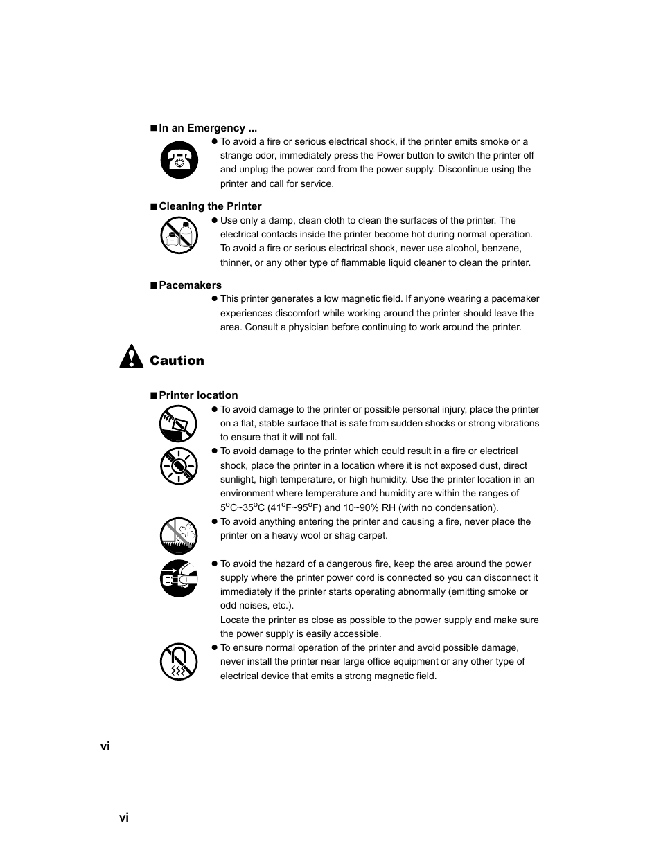 Vi caution | Canon W7250 User Manual | Page 8 / 126