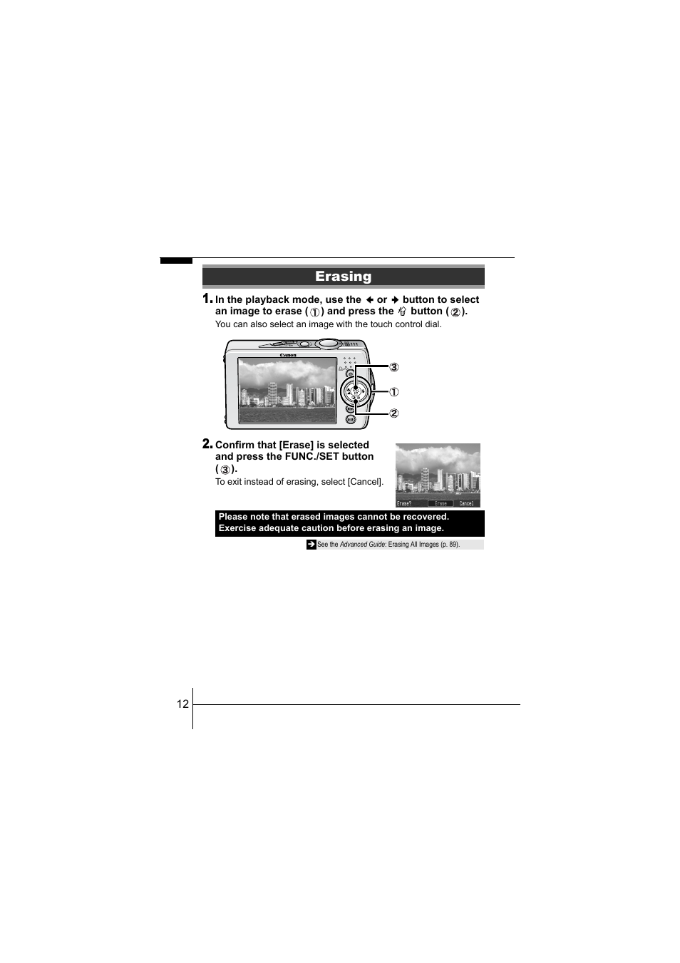 Erasing, P. 12) | Canon CEL-SF7BA210 User Manual | Page 14 / 29