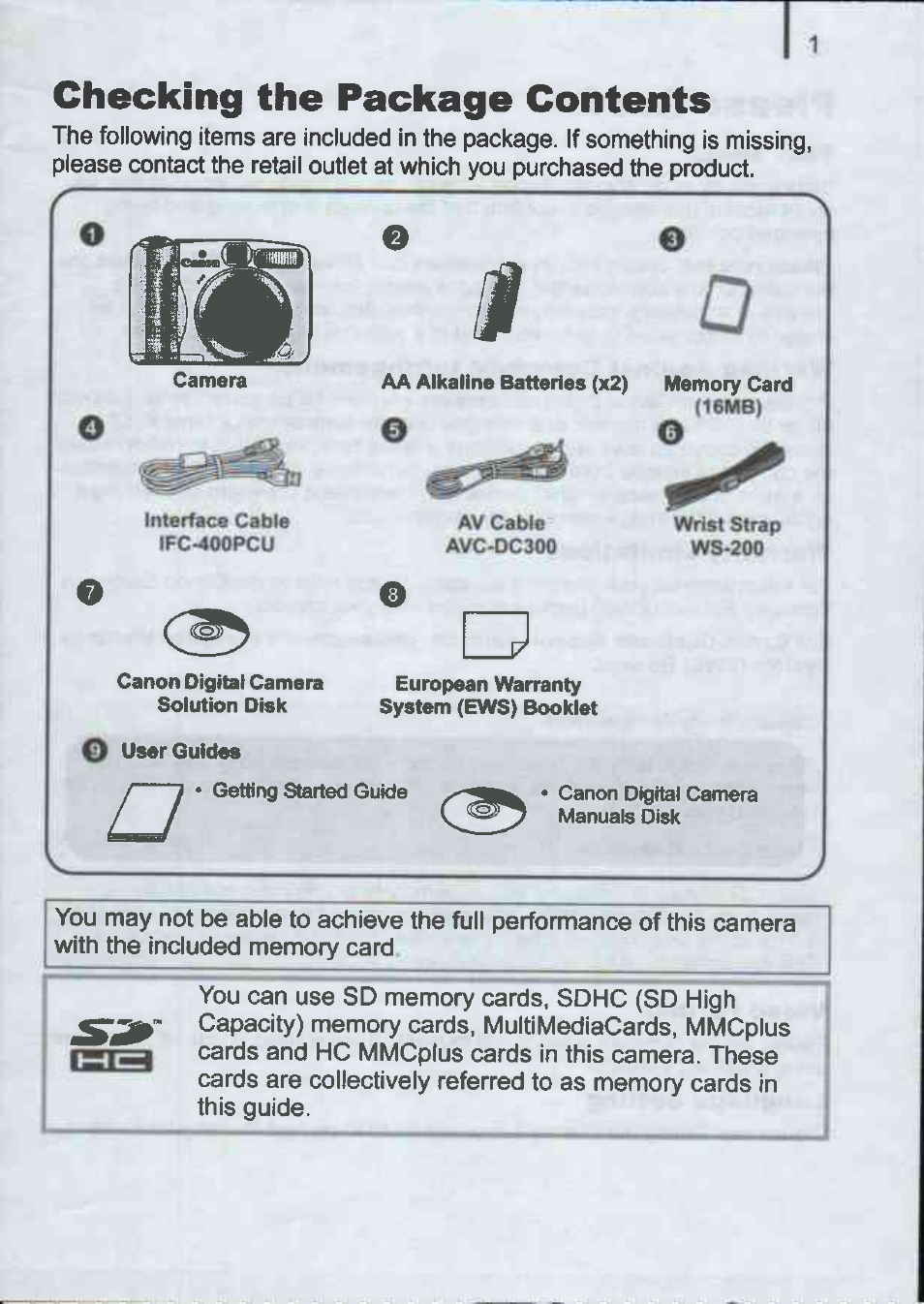 Checking the package contents | Canon A720IS User Manual | Page 3 / 37