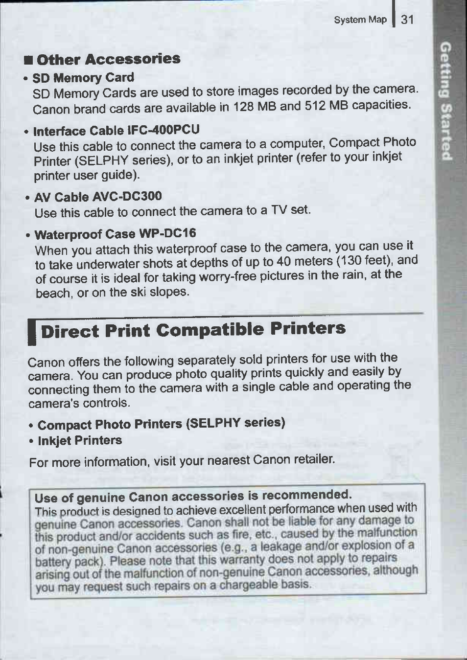 I direct print compatible printers, Other accessories | Canon A720IS User Manual | Page 33 / 37
