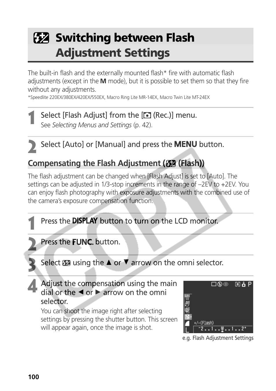 Switching between flash adjustment settings | Canon CDI-E075-010 User Manual | Page 106 / 214