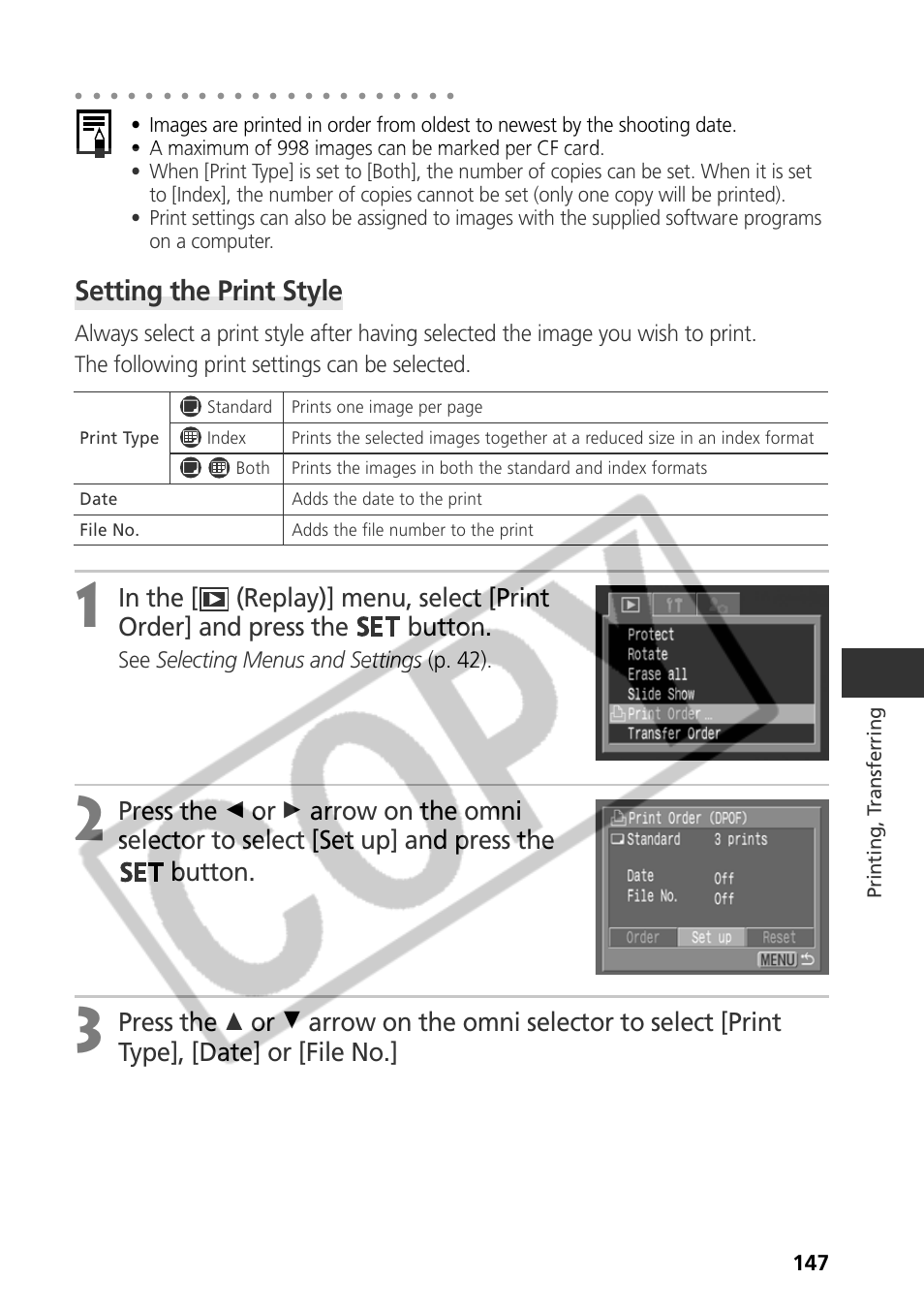 Setting the print style, See selecting menus and settings (p. 42) | Canon CDI-E075-010 User Manual | Page 153 / 214