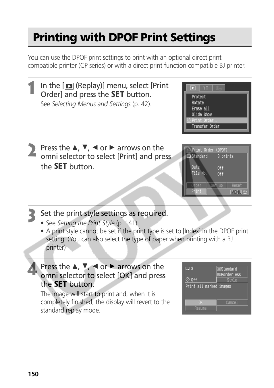 Printing with dpof print settings | Canon CDI-E075-010 User Manual | Page 156 / 214