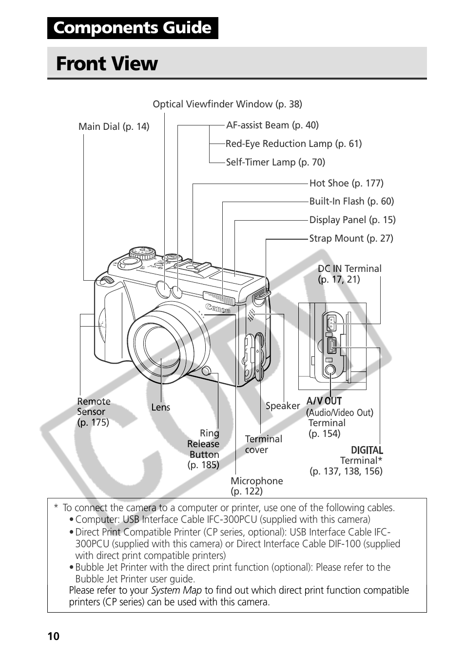 Front view, Components guide | Canon CDI-E075-010 User Manual | Page 16 / 214