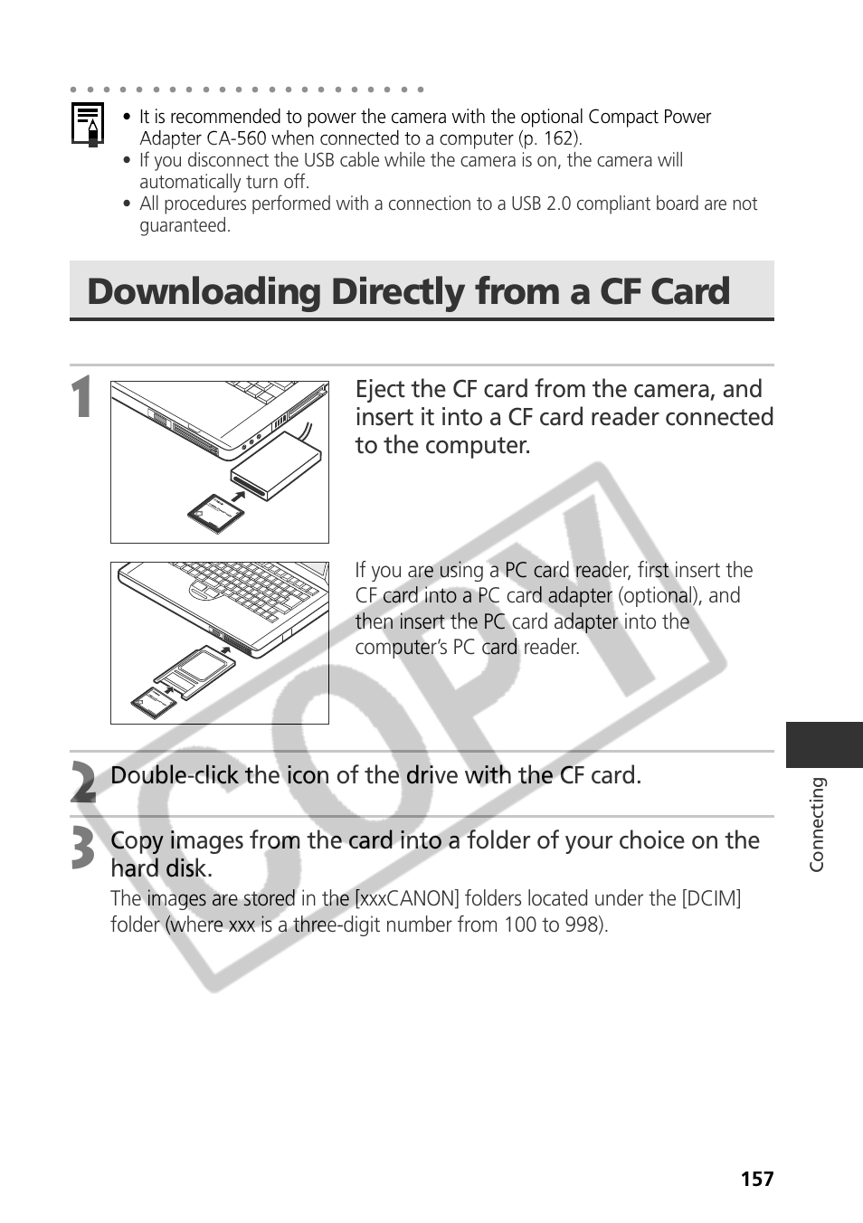 Downloading directly from a cf card | Canon CDI-E075-010 User Manual | Page 163 / 214