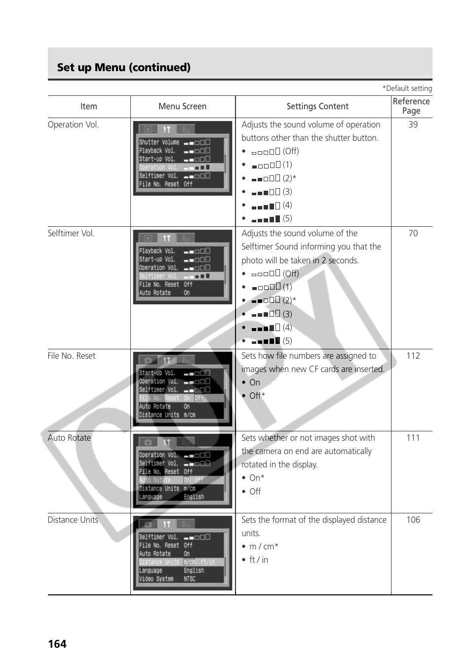 Set up menu (continued) | Canon CDI-E075-010 User Manual | Page 170 / 214