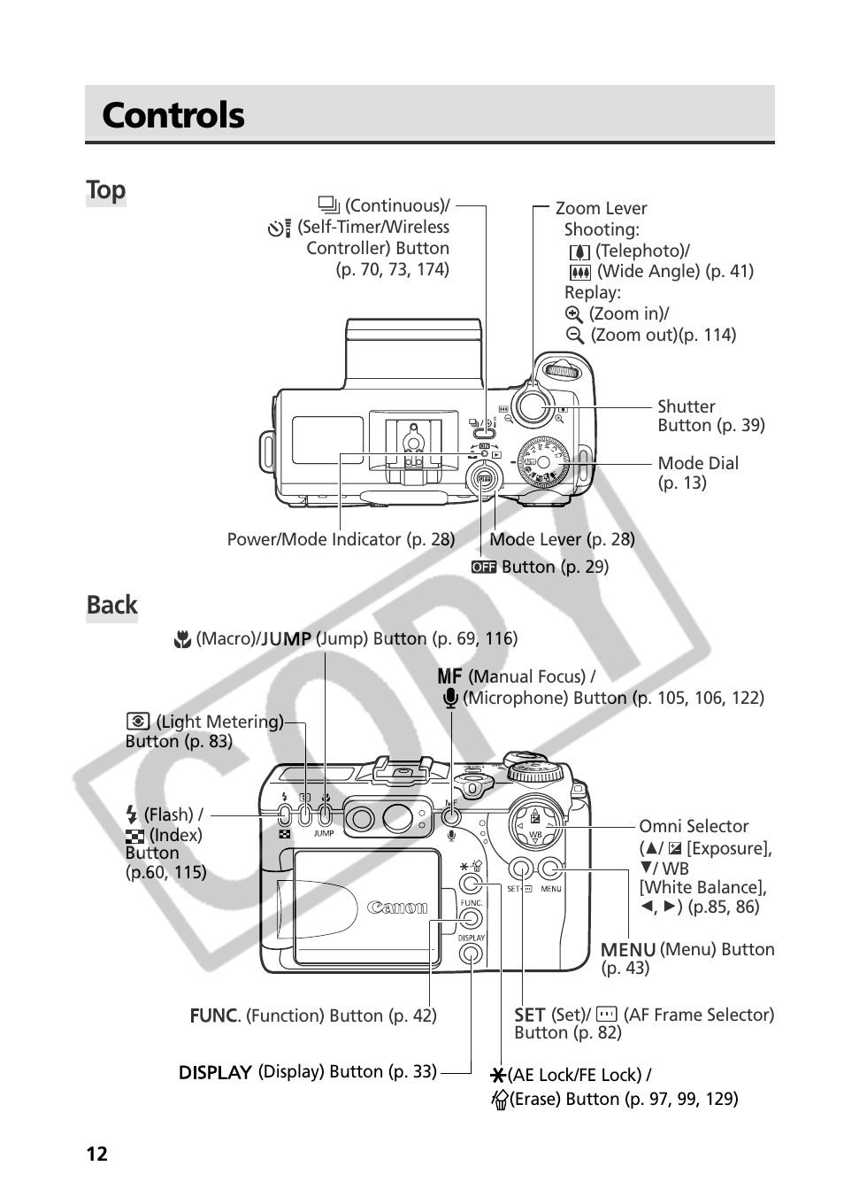 Controls, Top back | Canon CDI-E075-010 User Manual | Page 18 / 214