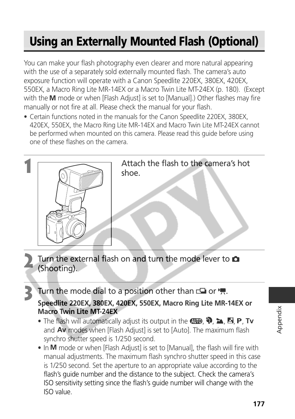 Using an externally mounted flash (optional) | Canon CDI-E075-010 User Manual | Page 183 / 214