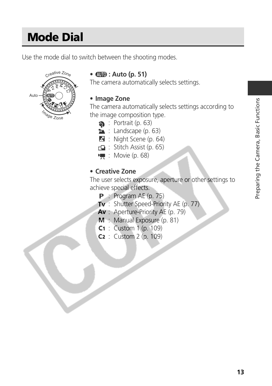 Mode dial | Canon CDI-E075-010 User Manual | Page 19 / 214