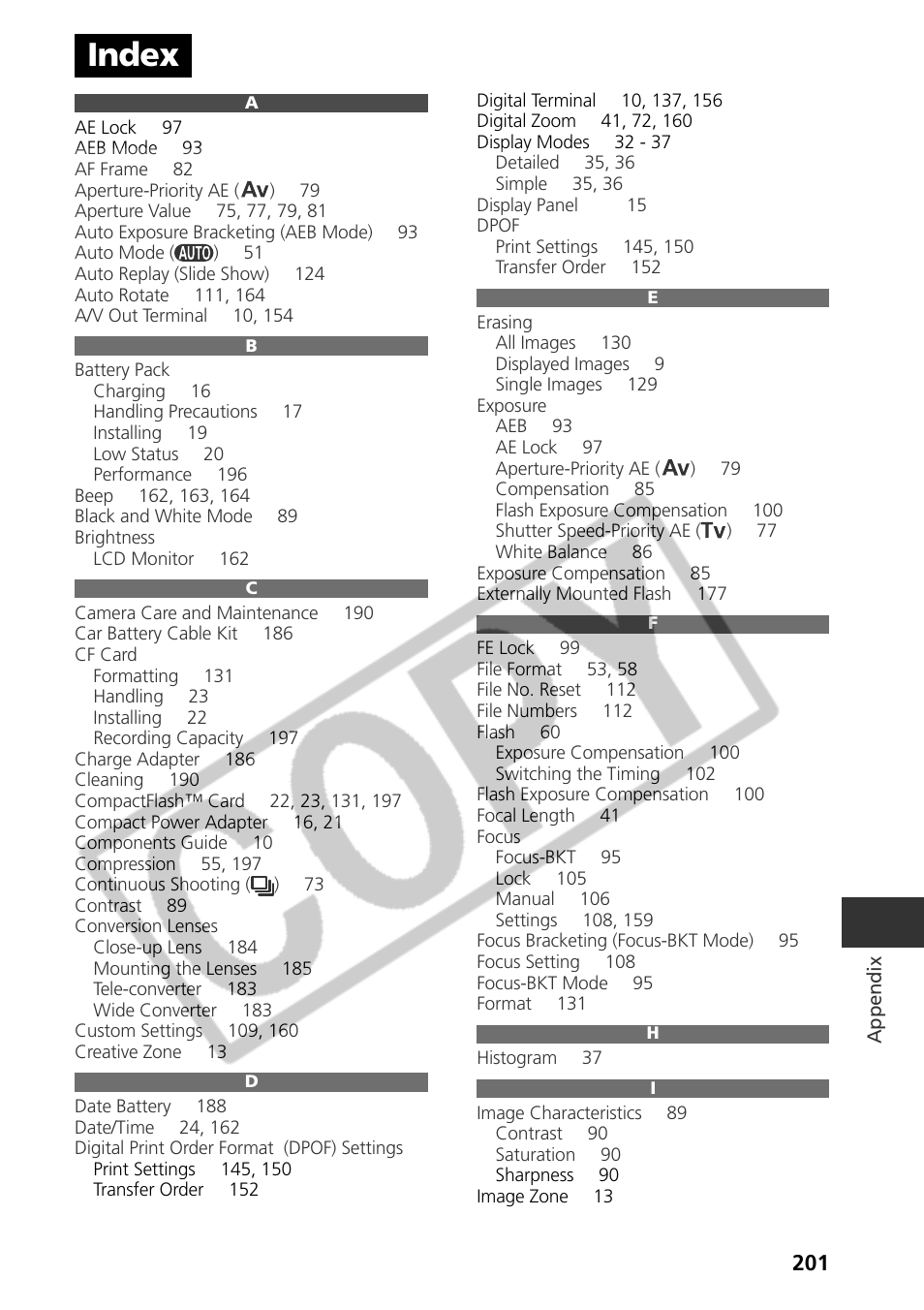 Index | Canon CDI-E075-010 User Manual | Page 207 / 214