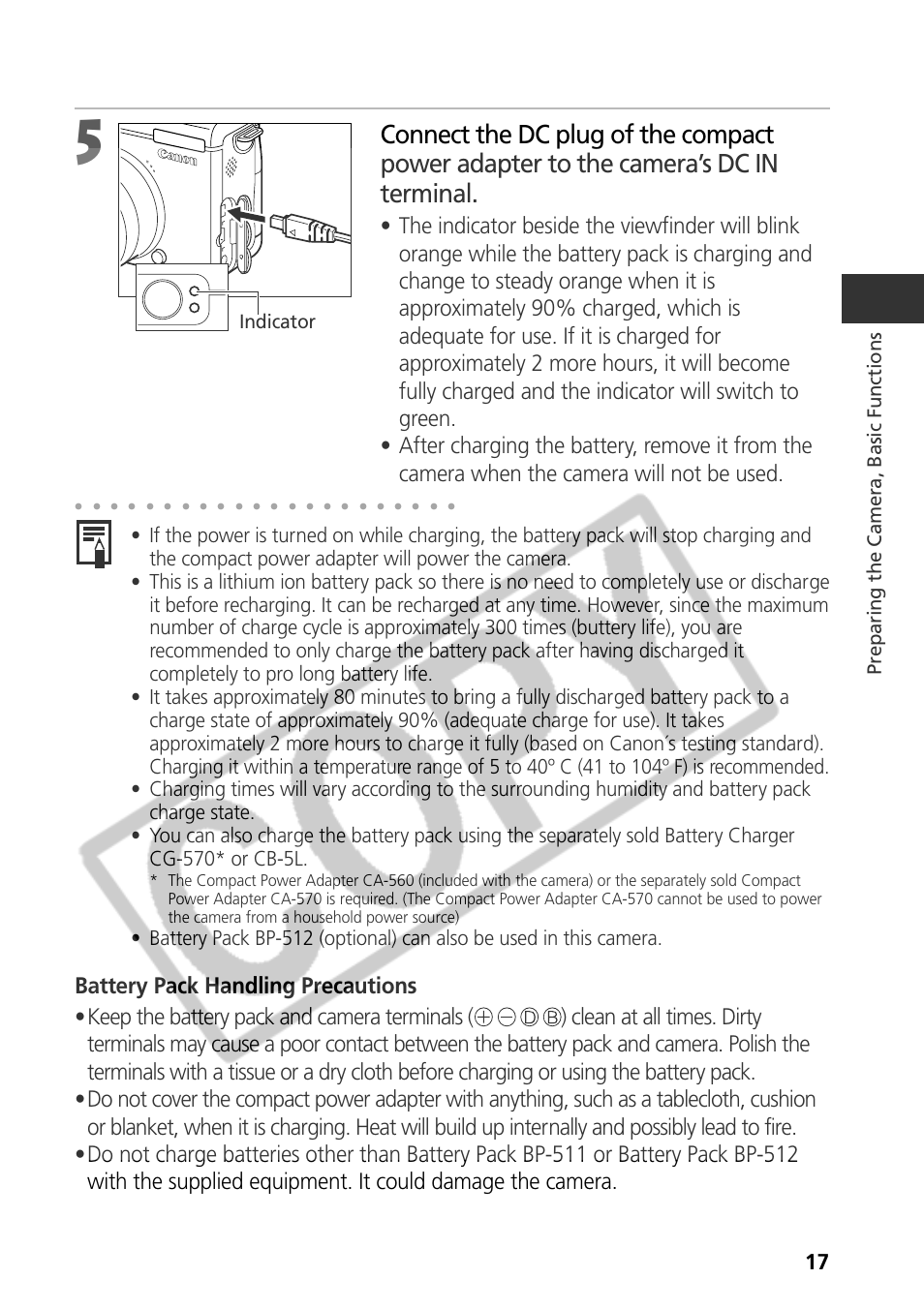 Preparing the camera, basic functions, Indicator | Canon CDI-E075-010 User Manual | Page 23 / 214