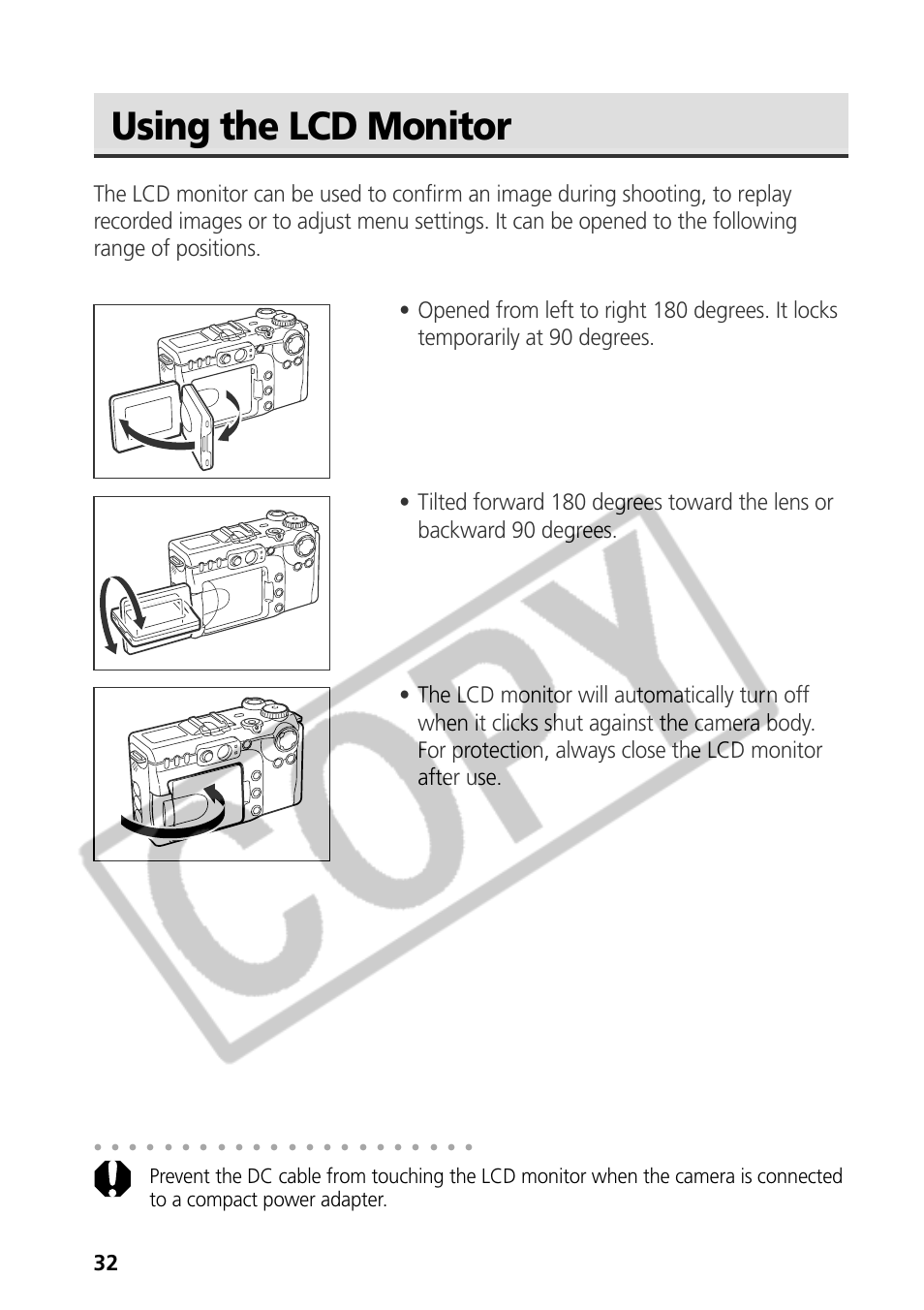 Using the lcd monitor | Canon CDI-E075-010 User Manual | Page 38 / 214