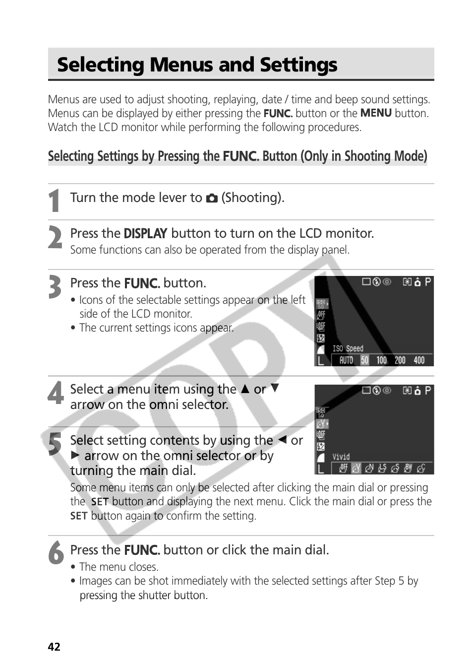 Selecting menus and settings | Canon CDI-E075-010 User Manual | Page 48 / 214