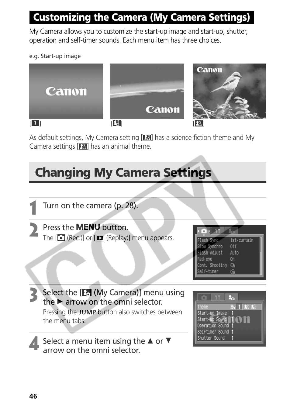 Changing my camera settings, Customizing the camera (my camera settings) | Canon CDI-E075-010 User Manual | Page 52 / 214