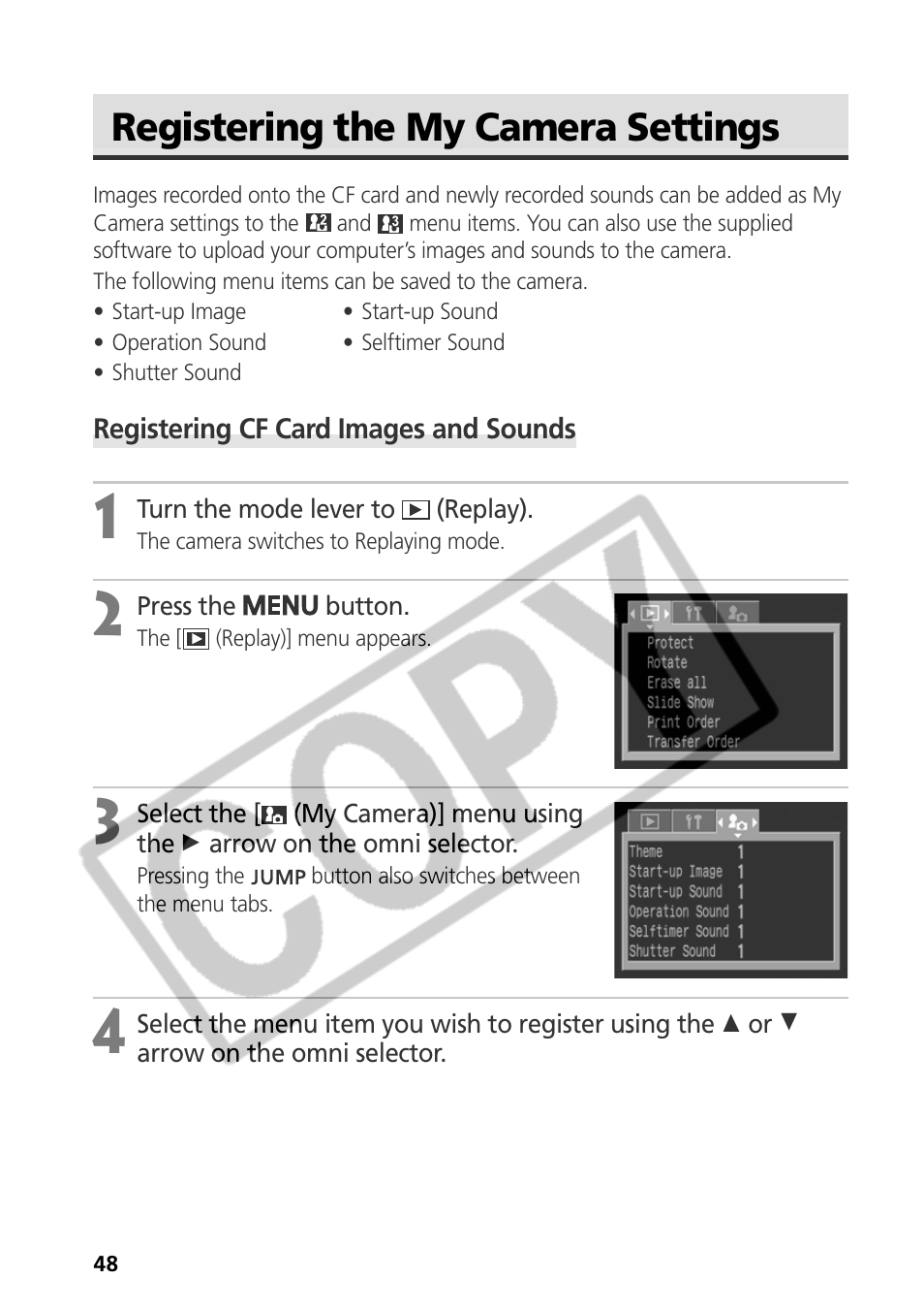 Registering the my camera settings | Canon CDI-E075-010 User Manual | Page 54 / 214