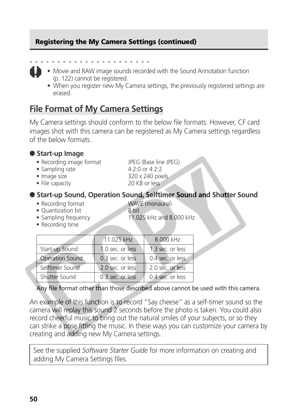 File format of my camera settings, Registering the my camera settings (continued) | Canon CDI-E075-010 User Manual | Page 56 / 214