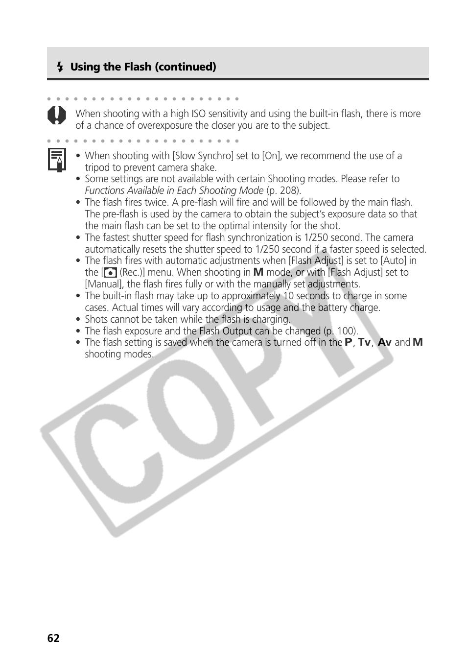 Using the flash (continued) | Canon CDI-E075-010 User Manual | Page 68 / 214