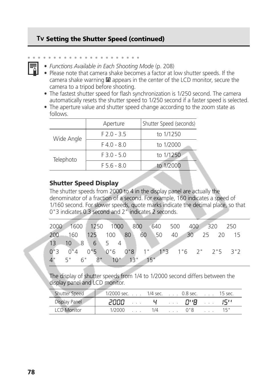 78 setting the shutter speed (continued), Shutter speed display | Canon CDI-E075-010 User Manual | Page 84 / 214