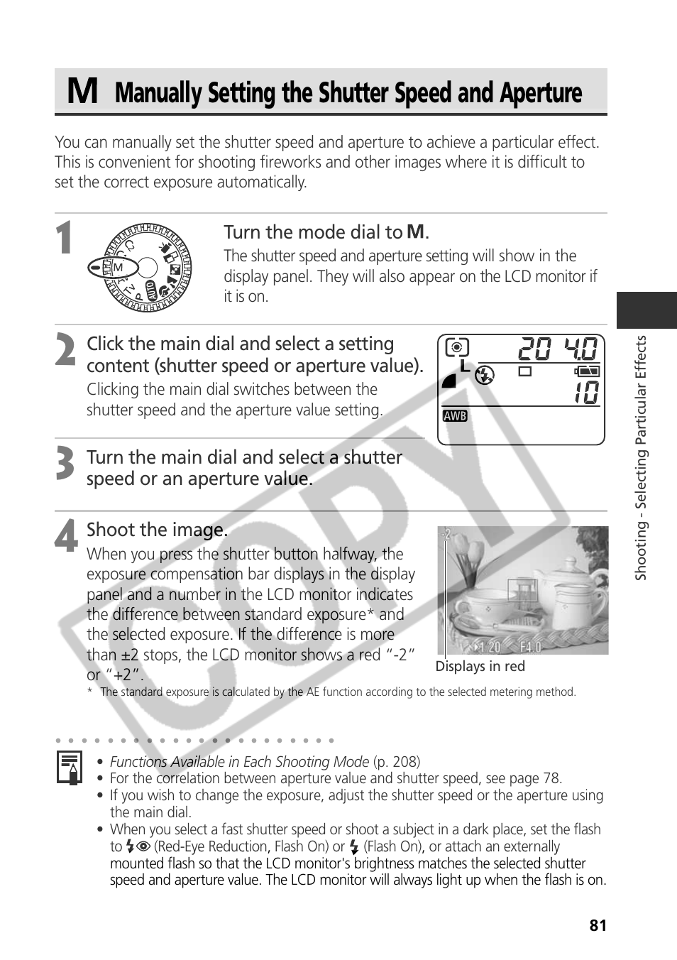 Manually setting the shutter speed and aperture, Turn the mode dial to, Shoot the image | Canon CDI-E075-010 User Manual | Page 87 / 214