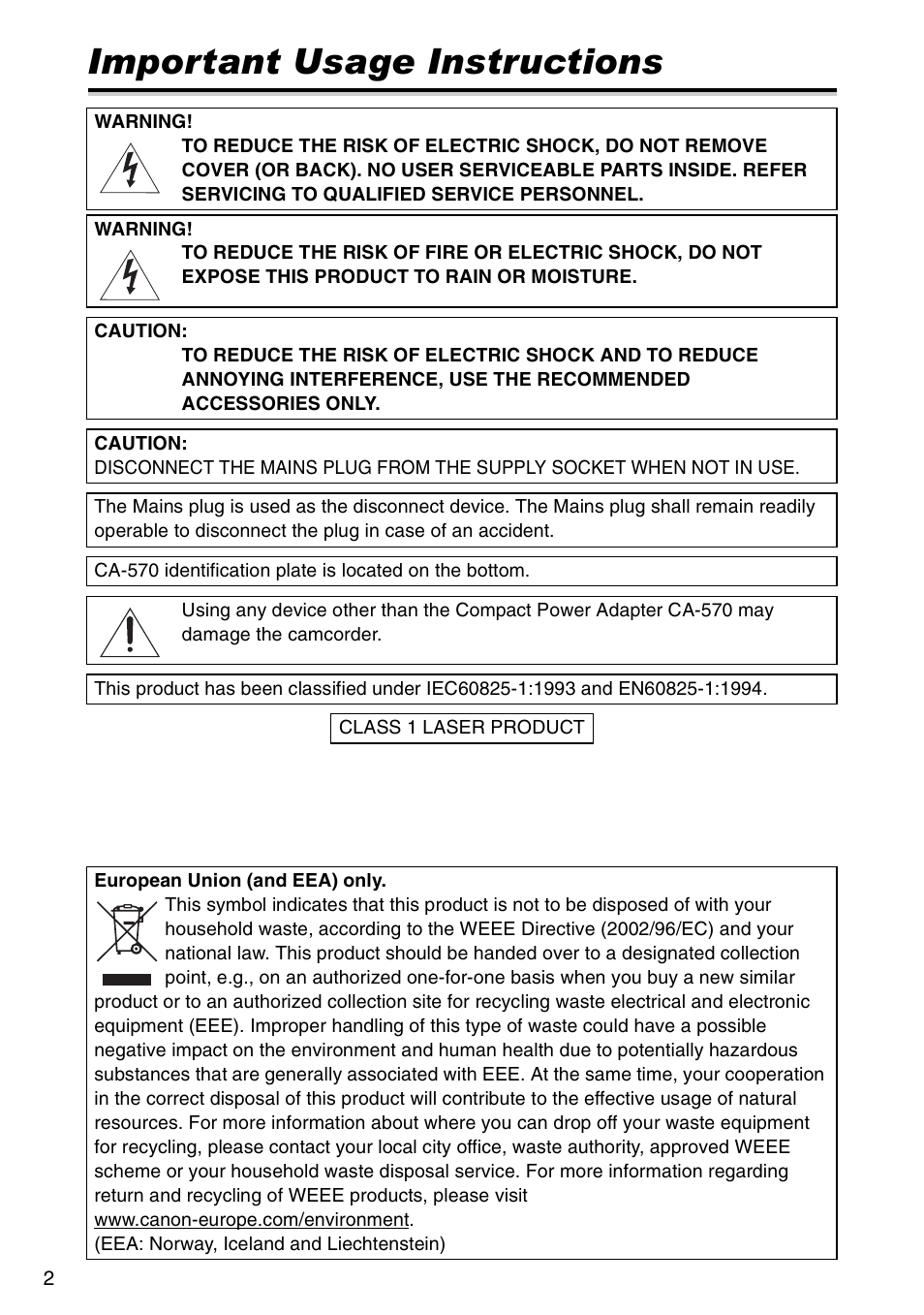 Introduction, Important usage instructions | Canon DC 100 User Manual | Page 2 / 80