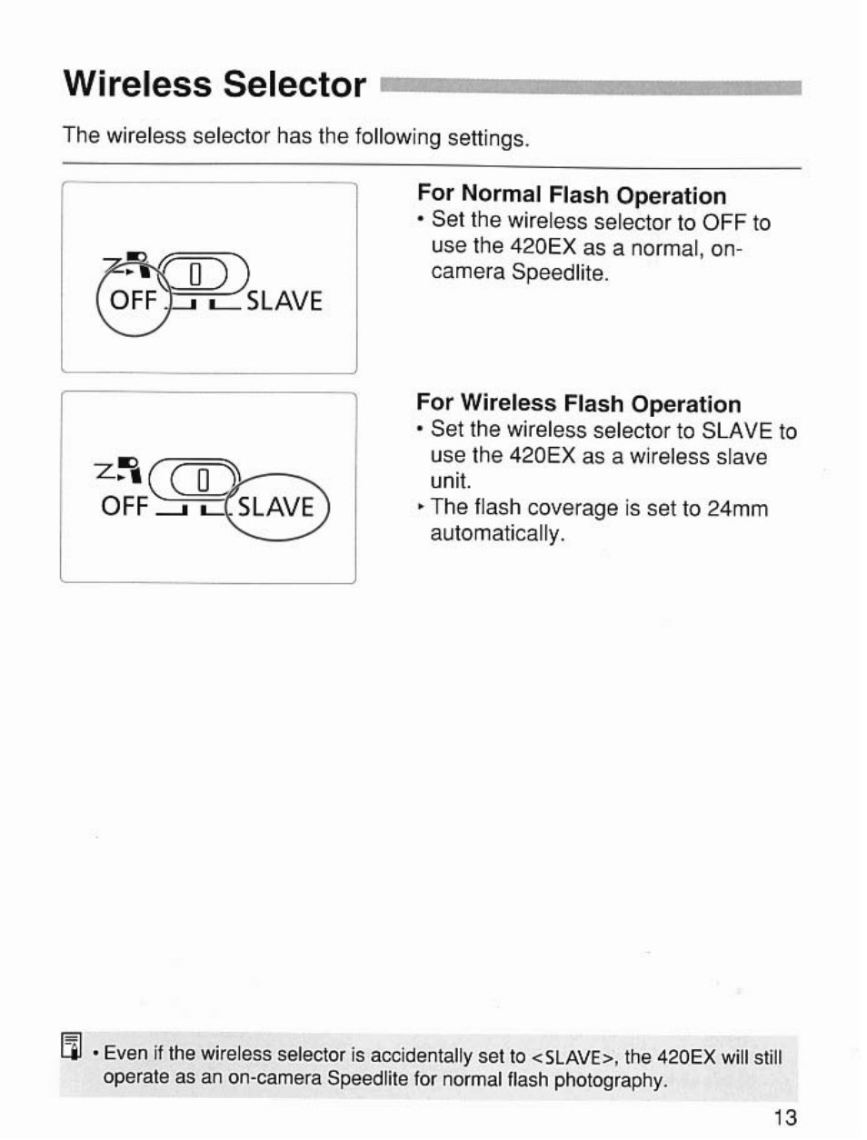 Wireless selector | Canon Speedlite 420EX User Manual | Page 13 / 56
