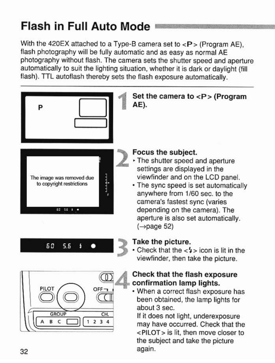 Flash in full auto mode | Canon Speedlite 420EX User Manual | Page 32 / 56