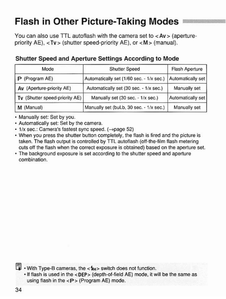 Flash in other picture-taking modes | Canon Speedlite 420EX User Manual | Page 34 / 56