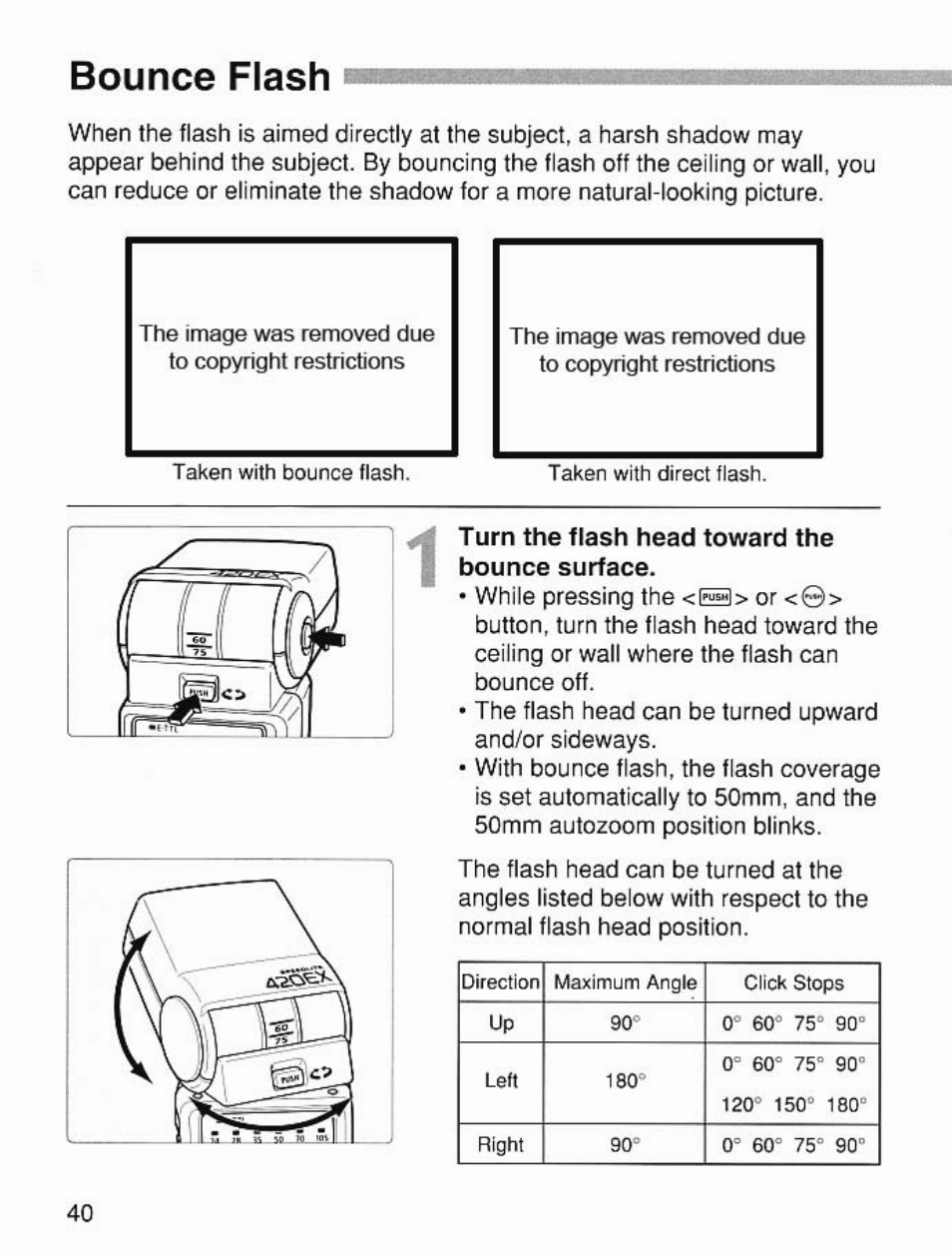Bounce flash | Canon Speedlite 420EX User Manual | Page 40 / 56